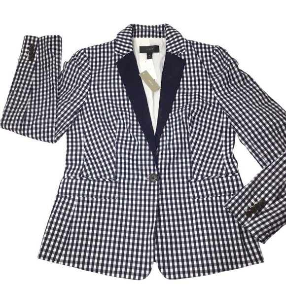 J. Crew NWT Puckered Gingham Seersucker Blazer Jacket Navy Blue Size 6 G2016 - Picture 7 of 10